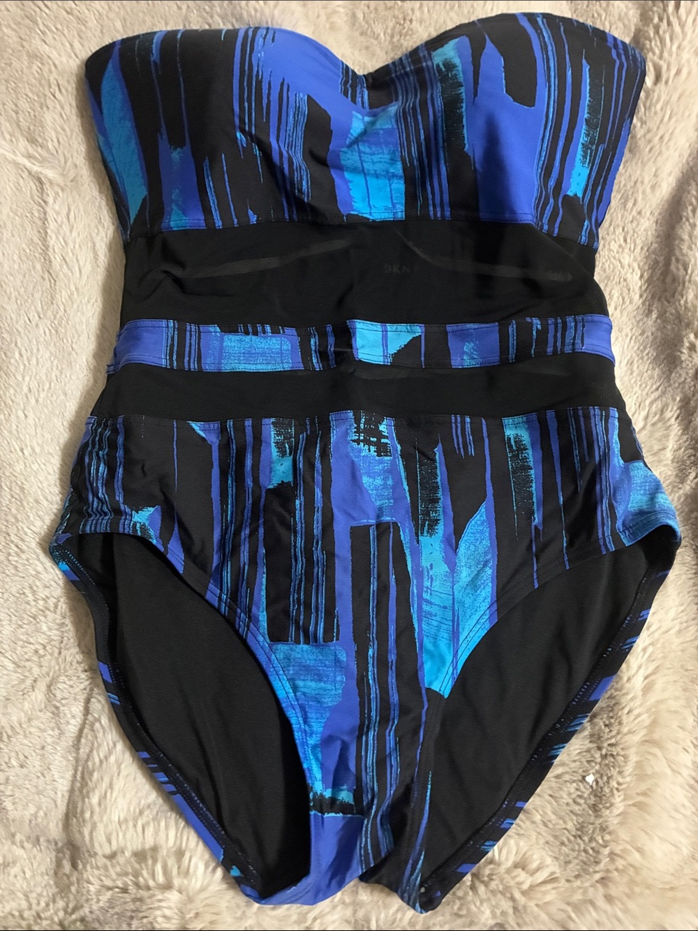 Dkny Blue & Black Strapless One-Piece Swimsuit